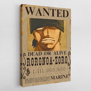 Leinwandbild Poster Acryl Pop-Art Roronoa Lorenor Zoro One Piece Steckbrief Bounty Berry Wanted Anime Graffiti Abstrakt Manga