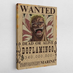 Leinwandbild Poster Acryl Pop-Art Donquixote Doflamingo One Piece Steckbrief Bounty Berry Wanted Anime Graffiti Abstrakt Manga