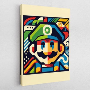 Leinwandbild Poster Acryl Pop-Art Super Mario Bros Luigi Poster, Spielzimmer Poster, Gaming Wandposter Kinderzimmer-Deko Kunstgemälde