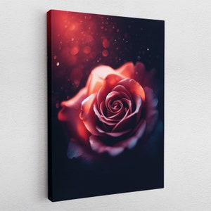 Póster con imagen en lienzo, arte pop acrílico, graffiti, flores, rosa en prado rojo, paisaje natural, decoración atística de pared, pintura