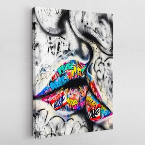 Leinwandbild Acryl Poster Pop-Art Banksy Urban Kiss Kuss küssen Liebe Love Graffiti Abstrakt
