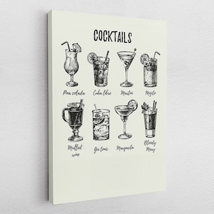 Obraz na płótnie Plakat Akryl Pop Art Bar Lista koktajli Mix Pina Colada Kuba Libre Martini Mojito Grzane wino Gin Tonic Margarita