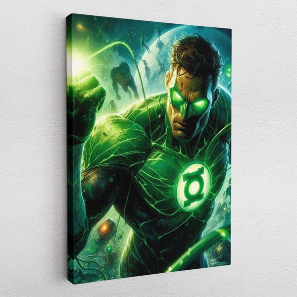 Leinwandbild Poster Acryl Pop-Art The Marvel DC Superhelden Green Latern heldenhafter Charakter grüner Rüstung Wandposter