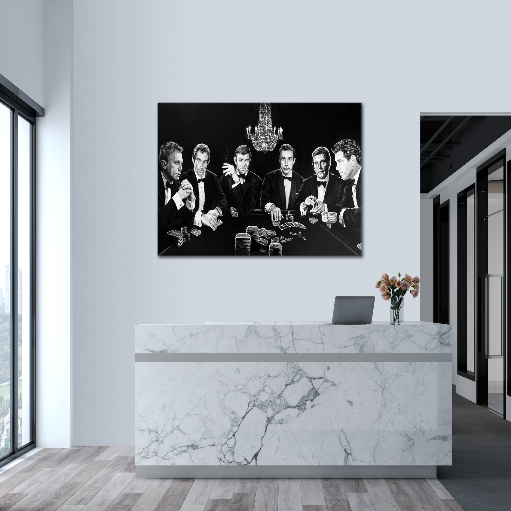 Tableau Pop Art James Bond Poker - Toile Avec Verre Acrylique 3D - Décor Moderne - Grand Format