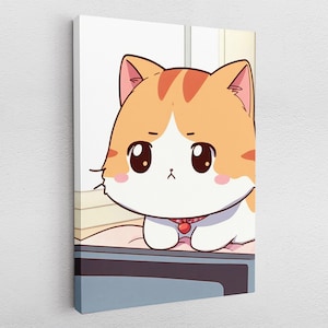 Leinwandbild Poster Acryl Pop-Art niedliche Katze Katzenbilder Cartoon Cat Anime Wandkunst Wand Dekoration Gemälde für Kinderzimmer