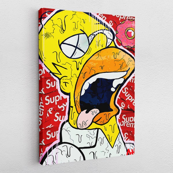 Leinwandbild Poster Acryl Pop-Art Homer Simpson Street-Art Graffiti Cartoon Simpsons Abstrakt Kinderserie Wandkunst Wand Dekoration Gemälde
