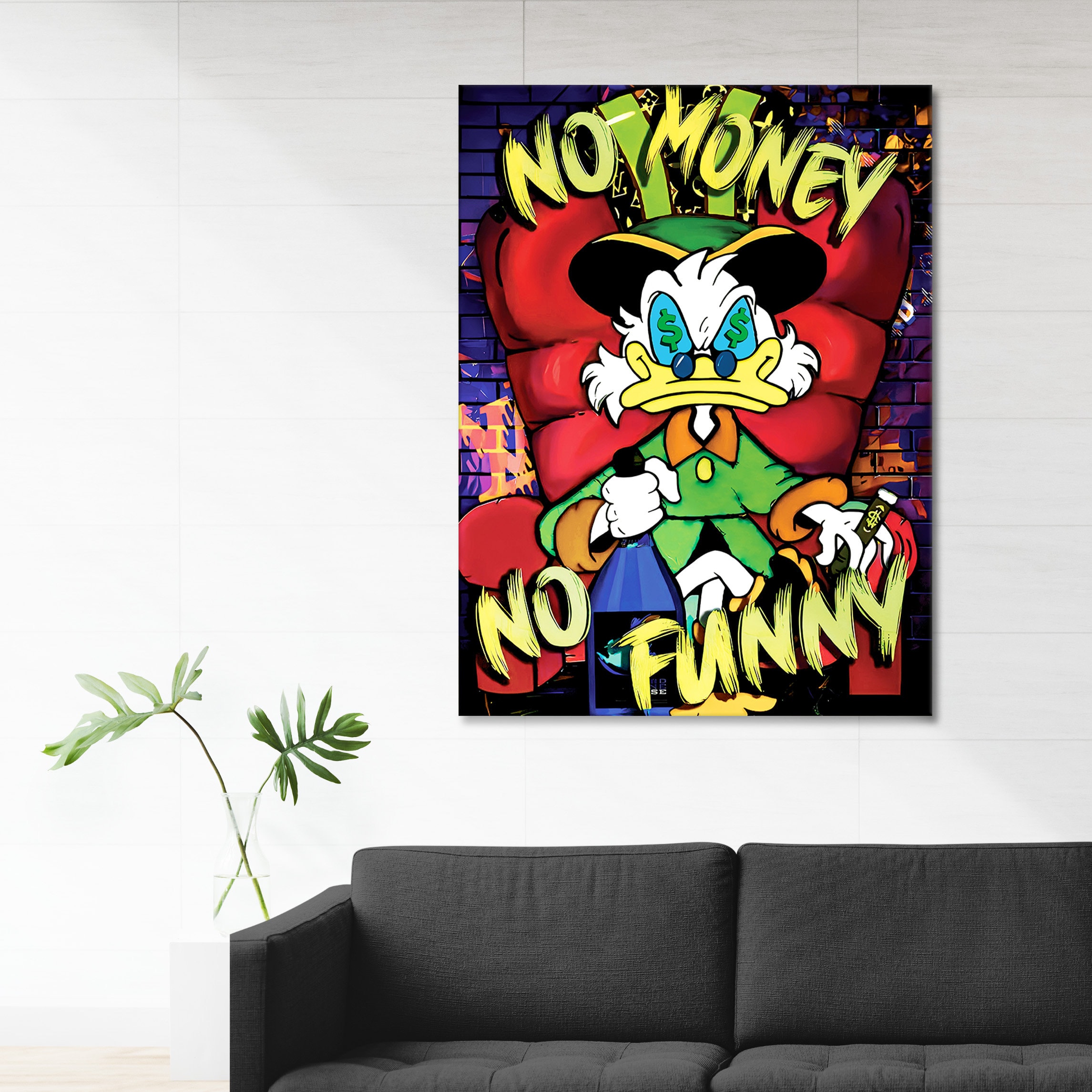 Leinwandbild Acryl Poster Pop-Art Dagobert Duck No Money No Funny ...