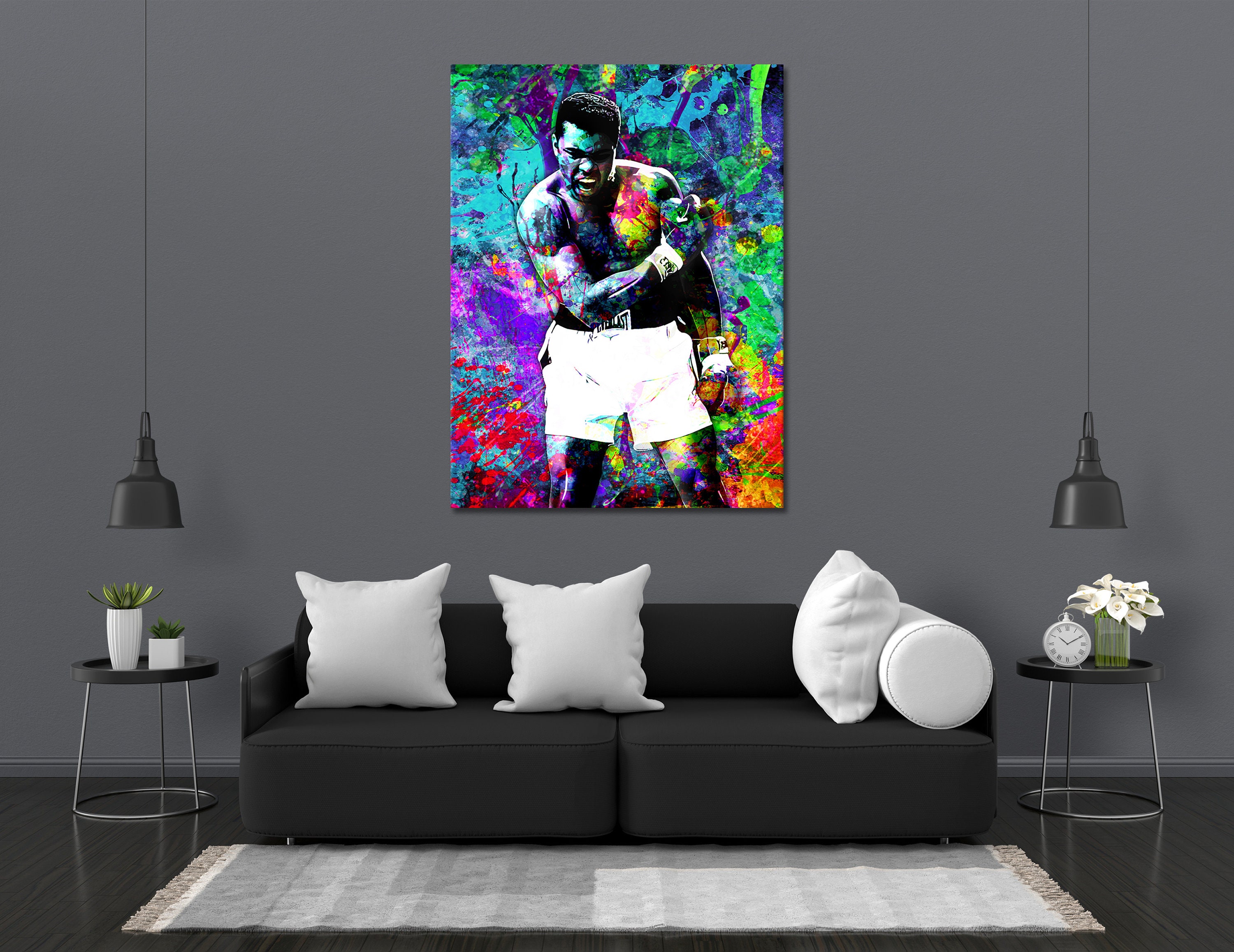 Muhammad Ali Graffiti Leinwanddruck 70x90cm – Abstraktes Wandbild Für Wohnzimmer & Home Dekoration