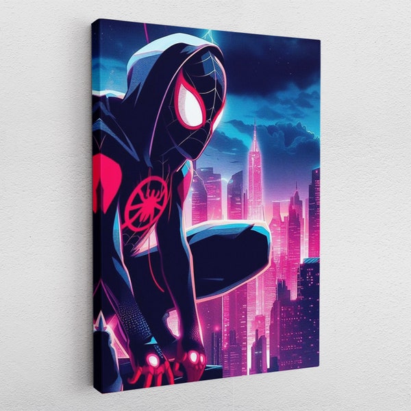 Póster con imagen en lienzo, póster de arte Pop de Miles Morales, impresión de póster de Gwen Stacy, arte de pared, pintura artística de pared de Spider Man Marvel, neón
