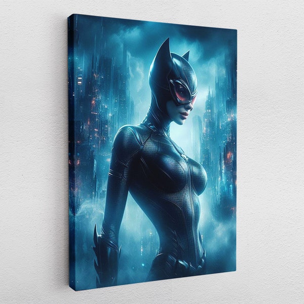 Leinwandbild Poster Acryl Pop-Art Poster Catwoman Marvel DC Avengers Batman Wandkunst Wand Dekoration Gemälde Maskierte Heldin