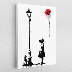 Póster con imagen en lienzo, arte pop acrílico, Banksy, gato, niña, linterna, rosa, decoración de pared, descarga e impresión Digital, Graffiti abstracto