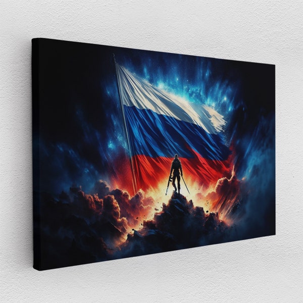 Leinwandbild Poster Acryl Pop-Art Graffiti Russland Flagge Russia Moskau in den Wolken Wandkunst Wand Dekoration Gemälde Nation