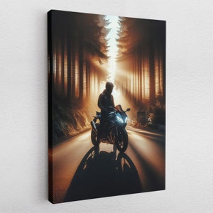 Leinwandbild Poster Acrylglas Pop-Art Mountainbike Fahrradwand Kunst, Druck  Forest Biker Gemälde Wald Druck, Landschaft Kunst
