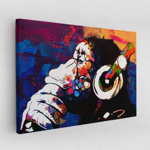 Leinwandbild Poster Acryl Abstrakt Pop Art Street-Art Affe Musik Banksy Graffiti