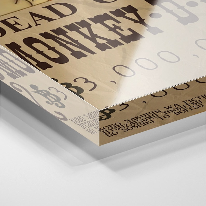 May include: A vintage-style poster with the text "DEAD MONKEY-D" and a large number "3,000,000". The poster has a distressed, aged look and is printed on a brown paper background.