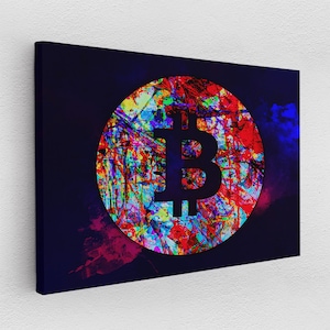Leinwandbild Poster Acryl Pop-Art Graffiti Bitcoin Aktien Kryptowährung Abstrakt