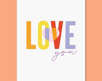 Love You (with Heart) Minimalist Text Anniversary/Valentines Day Sustainable Retro Pop Art Greetings Card