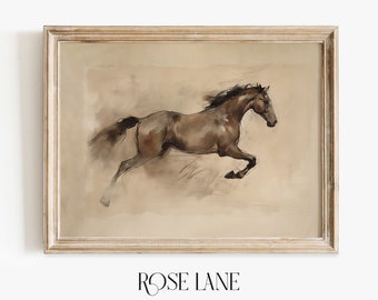Antique Horse Etching | Eclectic Neutral Digital PRINTABLE Art Vintage | Horse Art Print Sketch