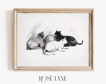 Impressão vintage de gato / Arte de parede com impressão de gato / Arte de parede boho com gato / Pôster imprimível de gato / Impressão boho de animais / Presente para amantes de gatos / Impressão antiga de gato