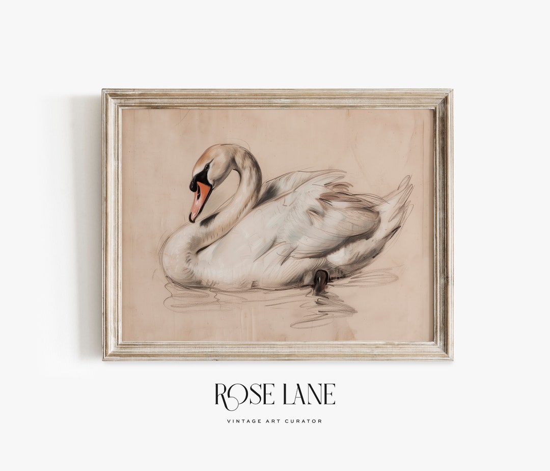 Vintage Swan Wall Art | Pastel Farmhouse Nursery Painting PRINTABLE ...