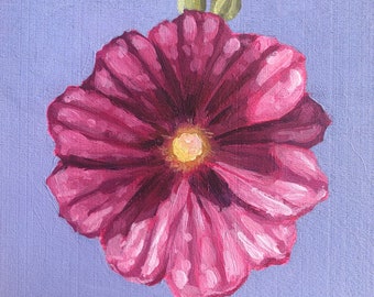 Peinture acrylique originale de fleur de rose trémière 5 "x 5"