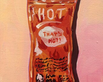 Hot Sauce Packet Original Acrylic Painting 4"x6" Cradled Wood Panel