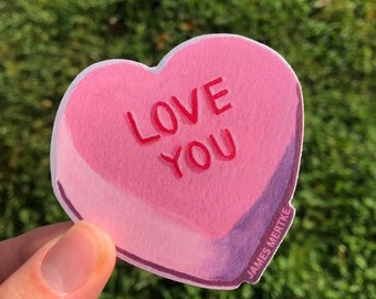 Pink "LOVE YOU" Candy Conversation Heart Vinyl Sticker