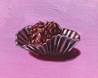 Chocolate Truffle Acrylic Painting 4"x4" Cradled Wood Panel