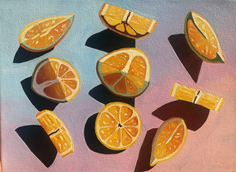 Lemon Painting 9x12 Original Acrylic Painting On Canvas image 1