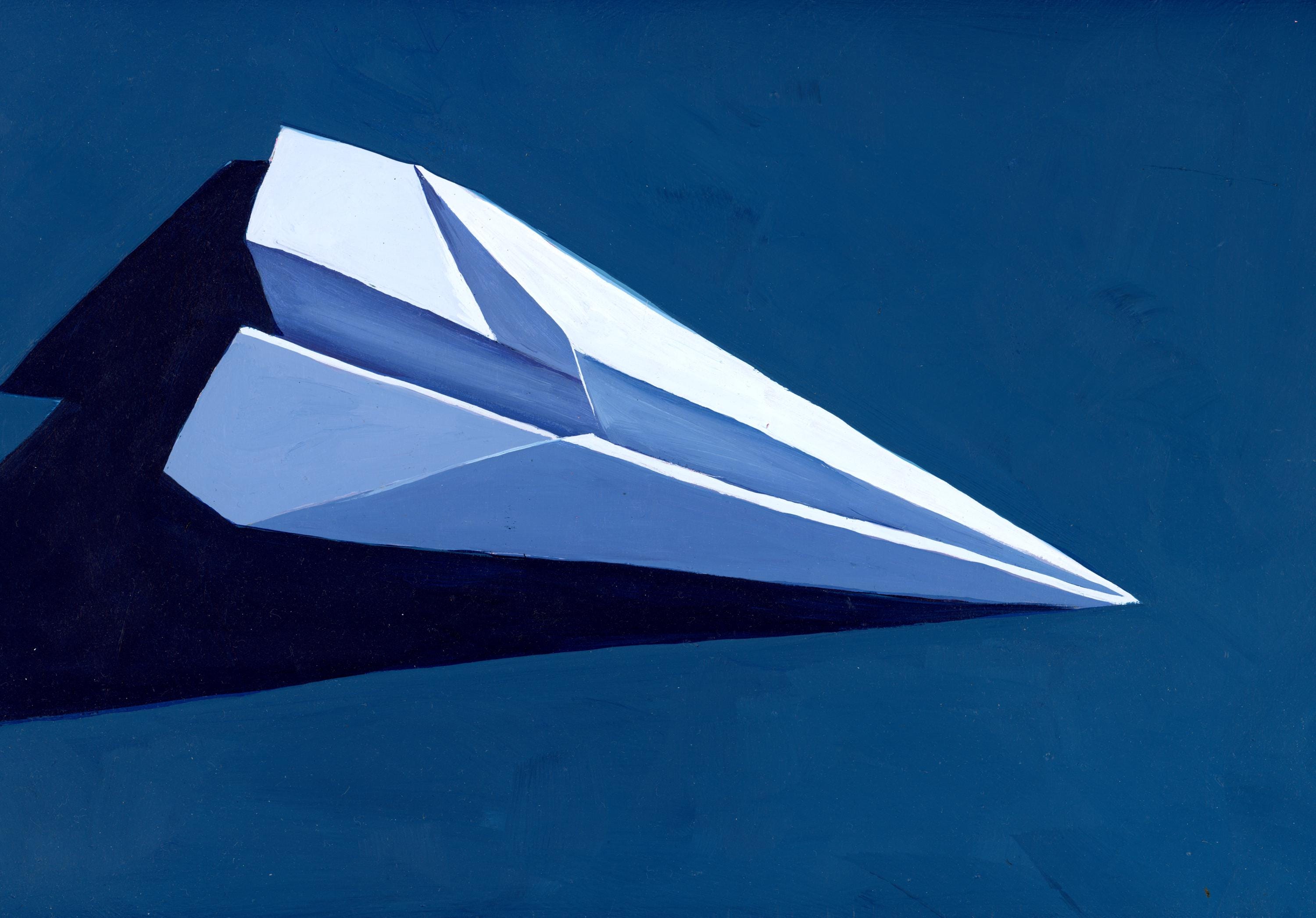 Paper Airplane Original Acrylic Painting 9"x12"