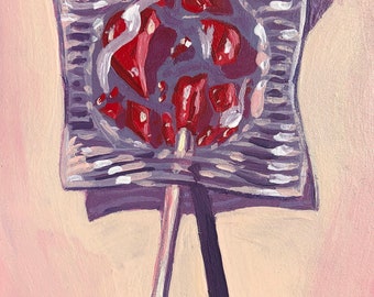 Broken Heart Lollipop - Original Painting - Acrylic on 4"x6" Cradled Wood Panel