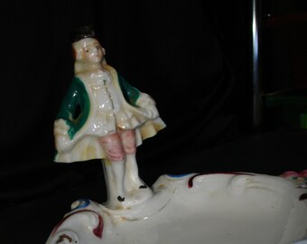 RARE and Unusual GoldCastle Made in Japan Trinket/Ring Dish with Colonial Figurine