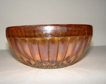 Vintage Iridescent Marigold Carnival Glass Ribbed Bowl