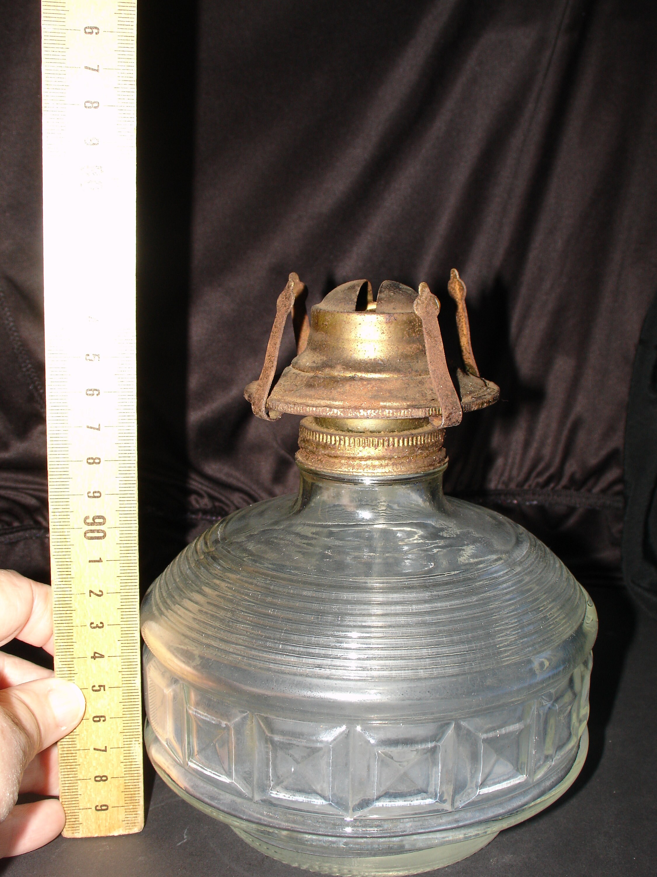 Vintage Clear Glass Kerosene Lamp Beehive Style With a Motive of