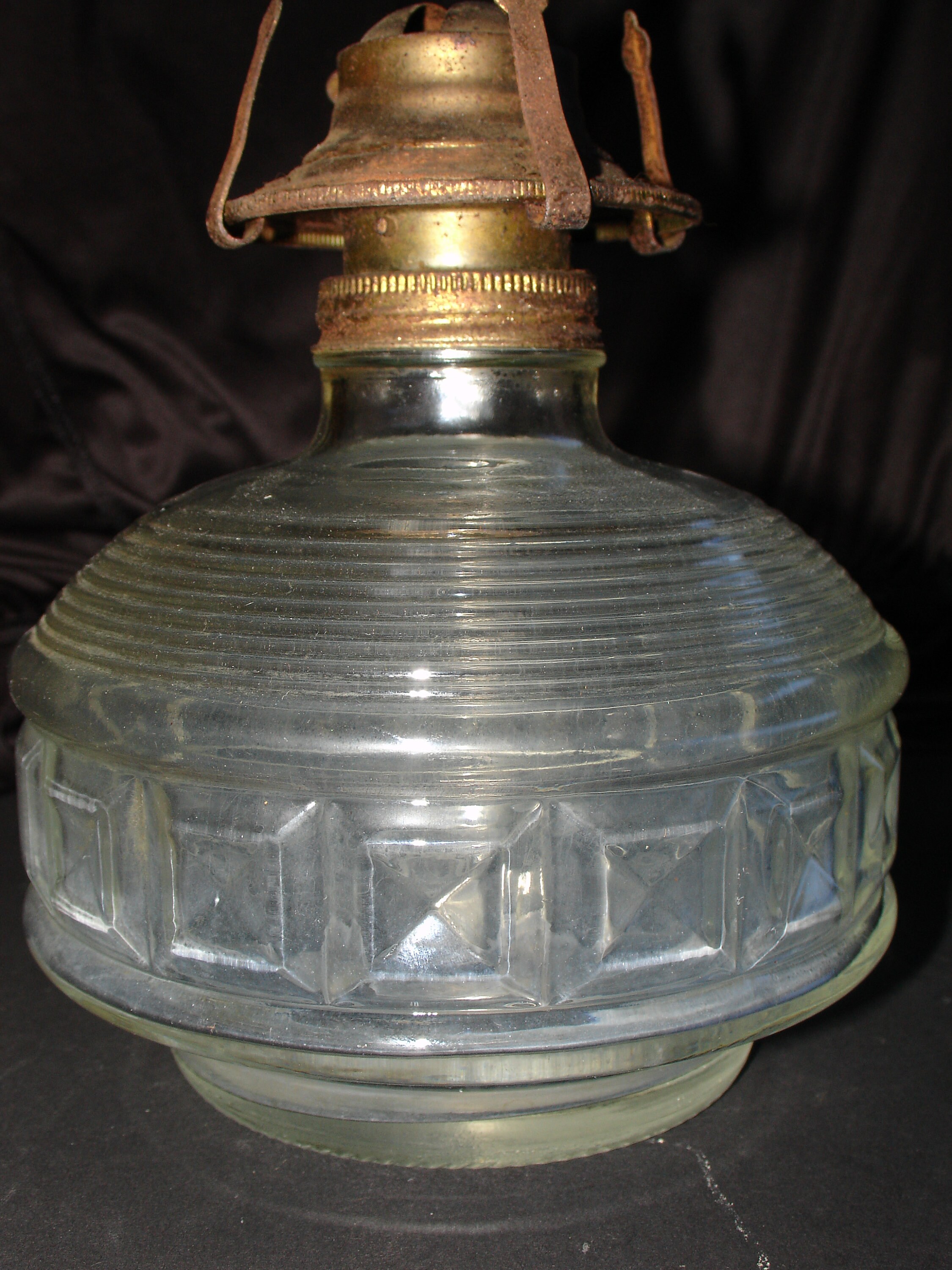Vintage Clear Glass Kerosene Lamp Beehive Style With a Motive of