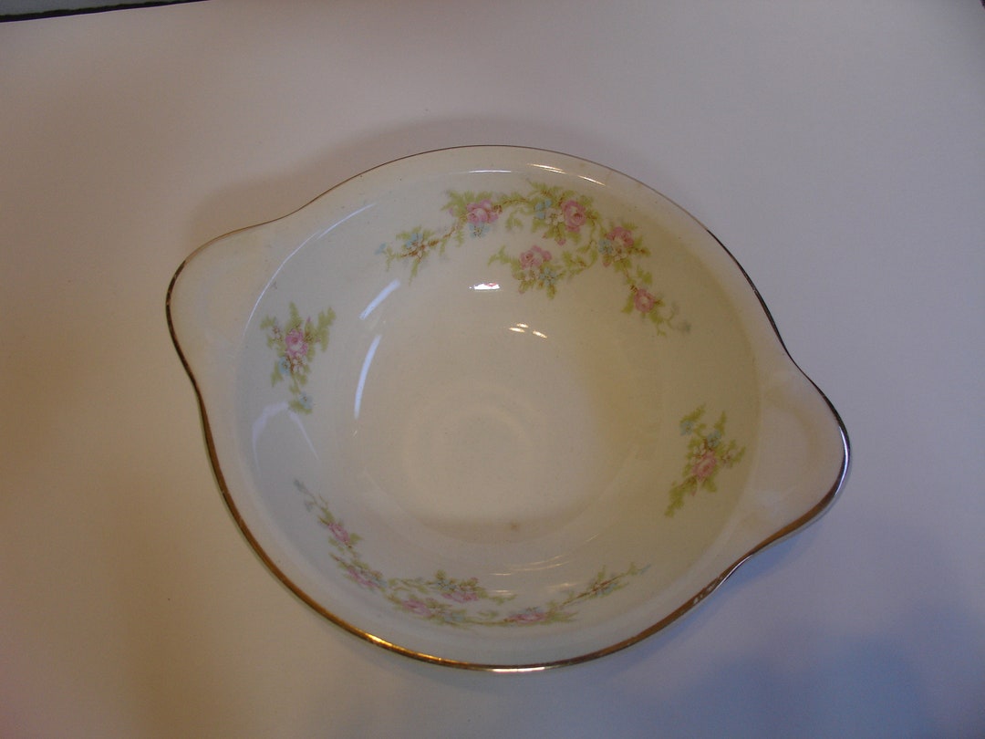 Taylor Smith Taylor China Oval Serving Bowl USA Pink and Blue Flowers
