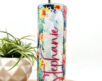 Personalized Cactus Tumbler: 20oz Insulated Skinny Tumbler with Straw