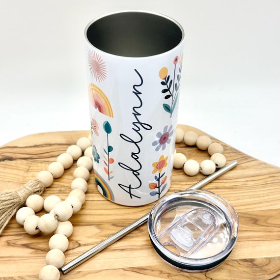 Vaso personalizado para niños, bonito vaso térmico de 150 oz con tapa y  pajita para niñas, de acero inoxidable, ecológico, regalo