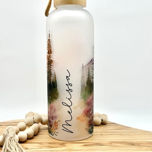 Personalized Glass Water Bottle, 25oz Frosted Glass Tumbler, Mountain Wildflower Gift for Friend, Drinkware with Bamboo Lid, Mt Rainier WA image 10