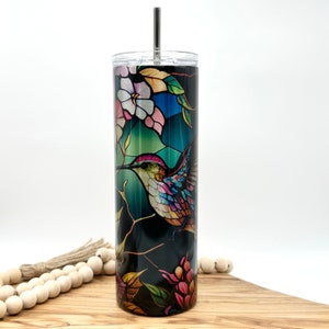 Insulated Hummingbird Cup, 20oz Stainless Steel Tumbler with Lid and Straw, Metallic Cup, Gift for Friend