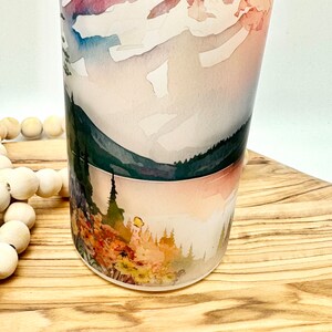 Personalized Glass Water Bottle, 25oz Frosted Glass Tumbler, Mountain Wildflower Gift for Friend, Drinkware with Bamboo Lid, Mt Rainier WA image 7