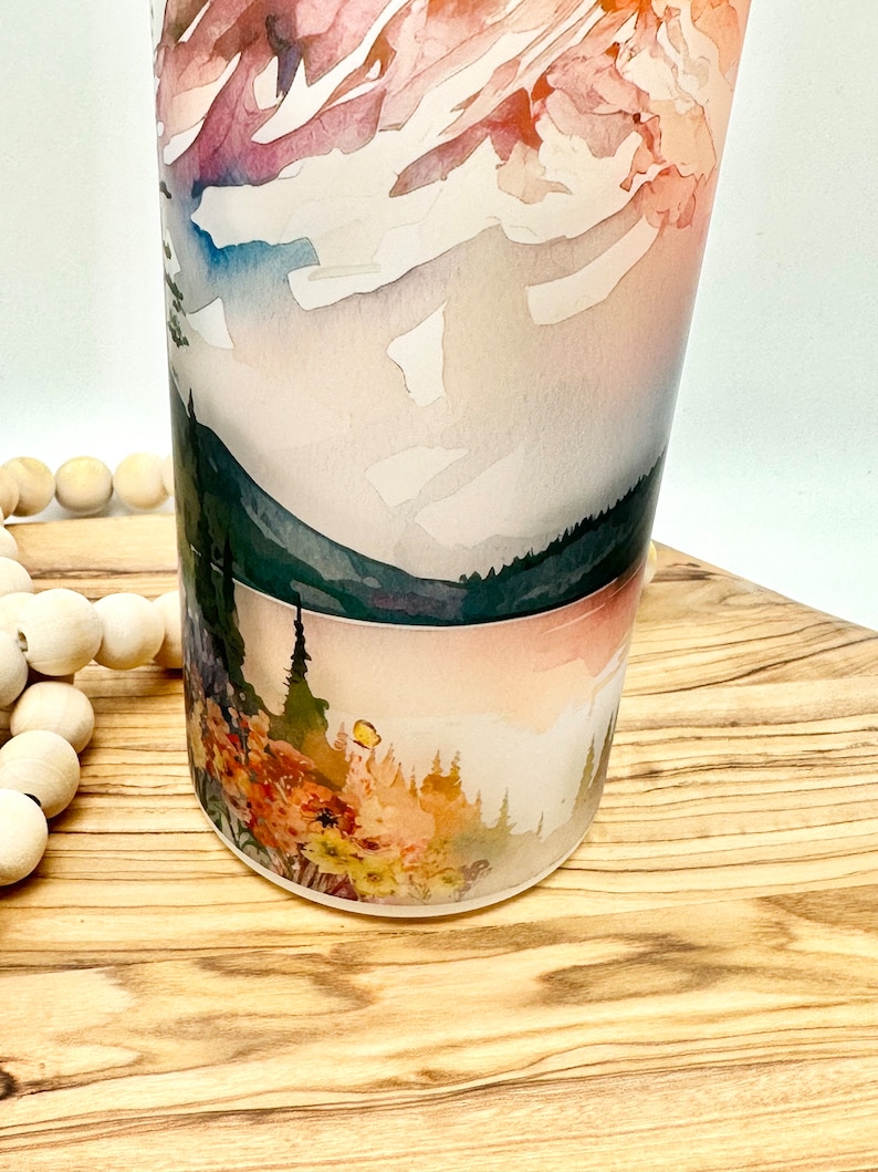 Personalized Glass Water Bottle, 25oz Frosted Glass Tumbler, Mountain Wildflower Gift for Friend, Drinkware with Bamboo Lid, Mt Rainier WA image 7