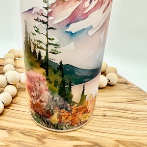 Personalized Glass Water Bottle, 25oz Frosted Glass Tumbler, Mountain Wildflower Gift for Friend, Drinkware with Bamboo Lid, Mt Rainier WA image 6