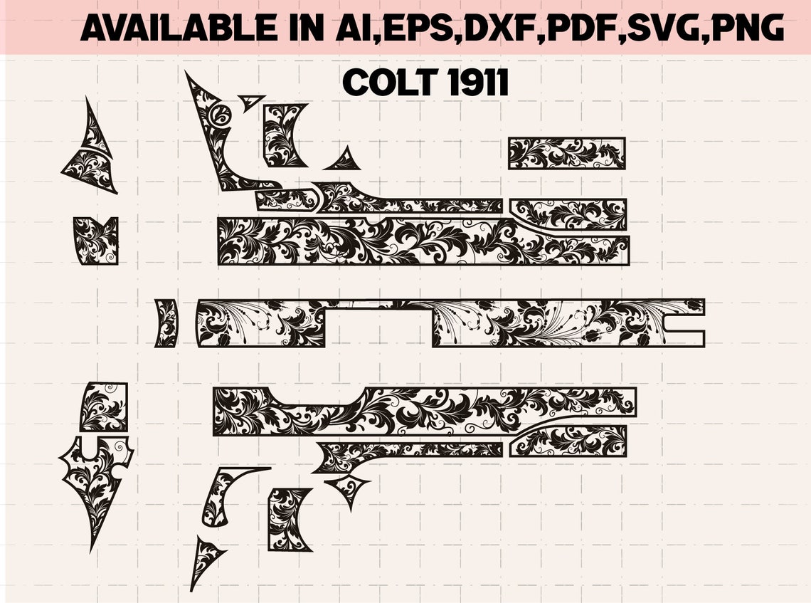 Colt 1911 Engraving Design / Colt 1911/ SVG/DXF/ SVG Cut File Colt 1911 Engraving Design / Colt 1911/ SVG/DXF/ SVG Cut File