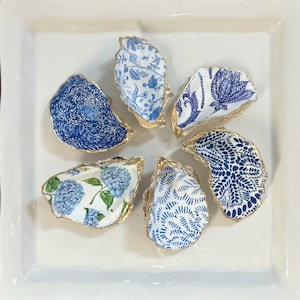Handcrafted Blue Oyster Shell Ring Dish: Gold Leaf Trinket Holder