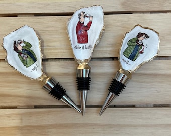 Oyster Shell Wine Bottle Stopper, Unique Hostess Gifts, Beach Themed Wedding Gift, Bridesmaid Gifts, Housewarming Gift, Beach Decor, Favors