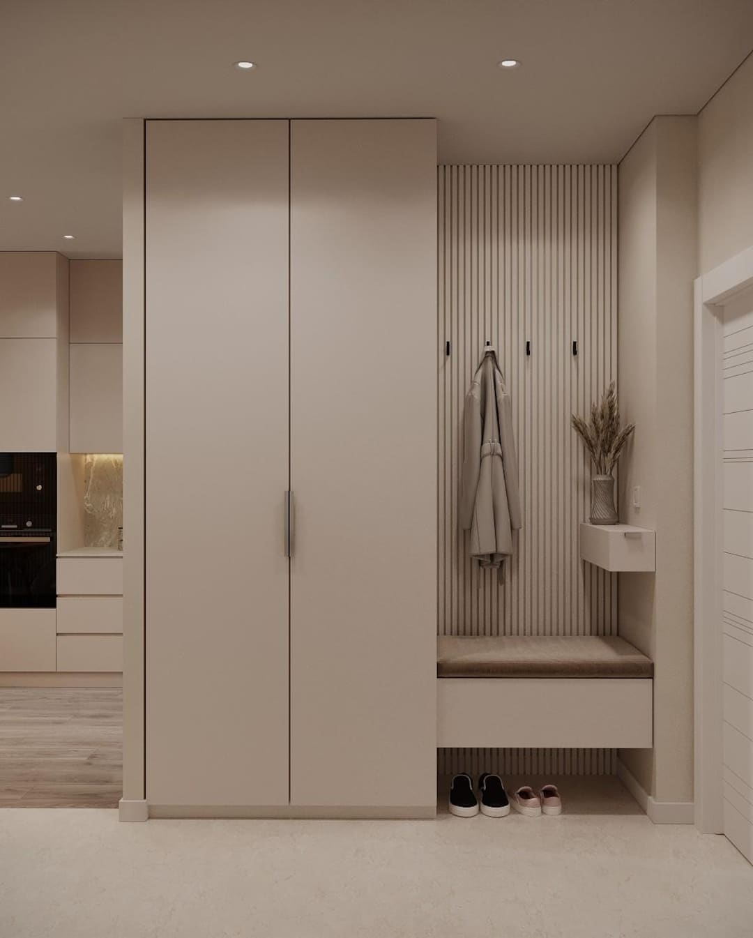 Hallway Renovation, Mudroom Hall Design, Interior 3D Visualization ...