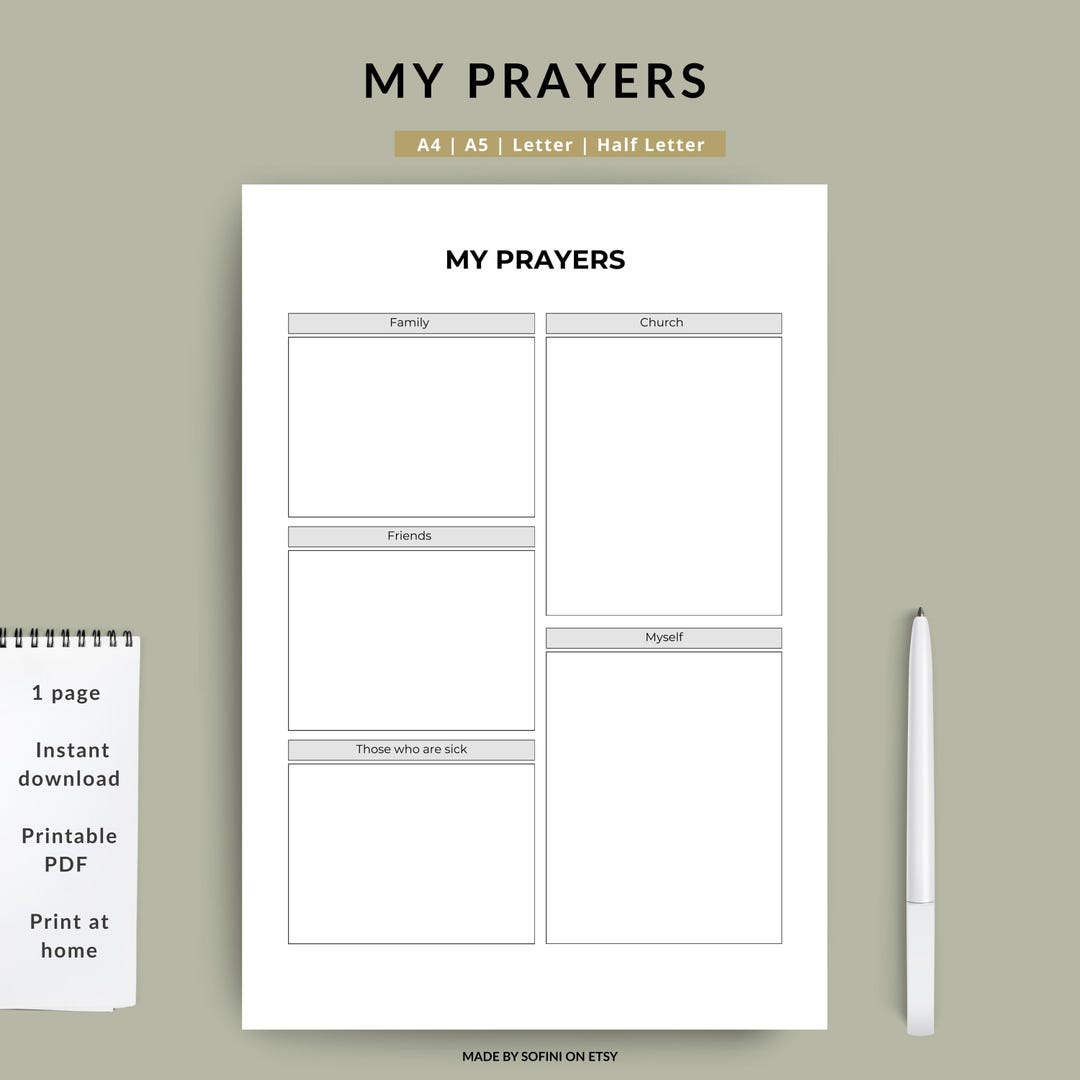 Printable Prayer Journal Page, Daily Prayers | Notes | Home Printing - Etsy