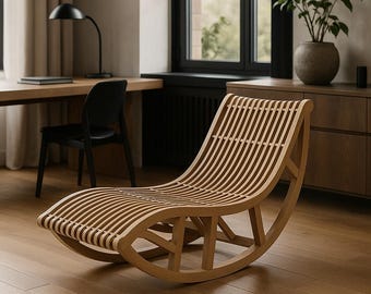 Laser Cut Rocking Lounge Chair Plan – Modern Chaise Longue CNC File, Plywood Furniture Pattern, Digital Download