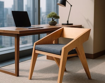 Moderne houten accentstoel, minimalistisch ontwerp uit het midden van de eeuw voor kantoor, woonkamer of leeshoek, digitale download